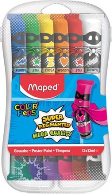 Tempera készlet, 12 darabos, műanyag dobozban, MAPED