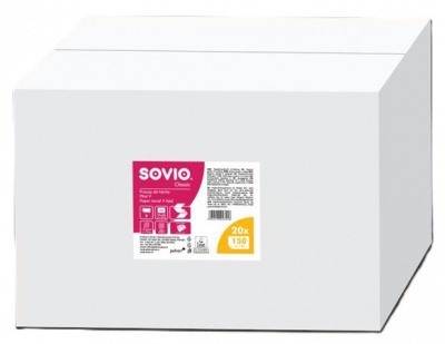 Kéztörlő, V hajtogatott, 2 rétegű, 150 lap, 21x23 cm, SOVIO