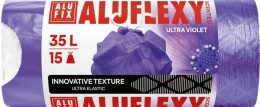 Szemeteszsák, zárószalagos, LDPE, illatosított, 35 l, 15 db, 53x53 cm, 20 µ, ALUFIX "Aluflexy", lila